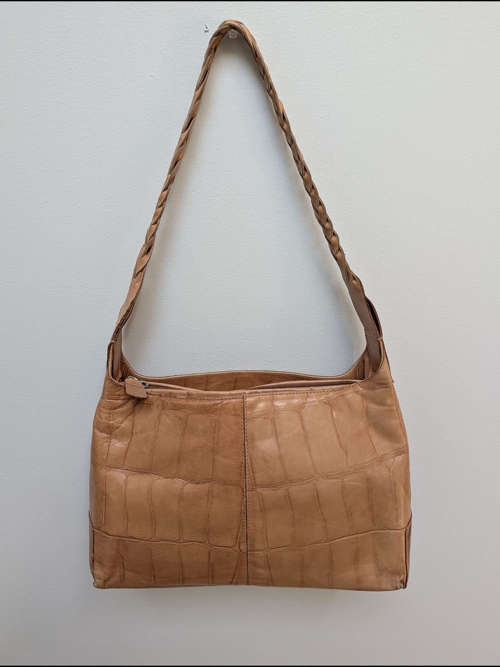 Falor Le Borse Vintage Italian Genuine Leather Croc Embossed Shoulder Bag